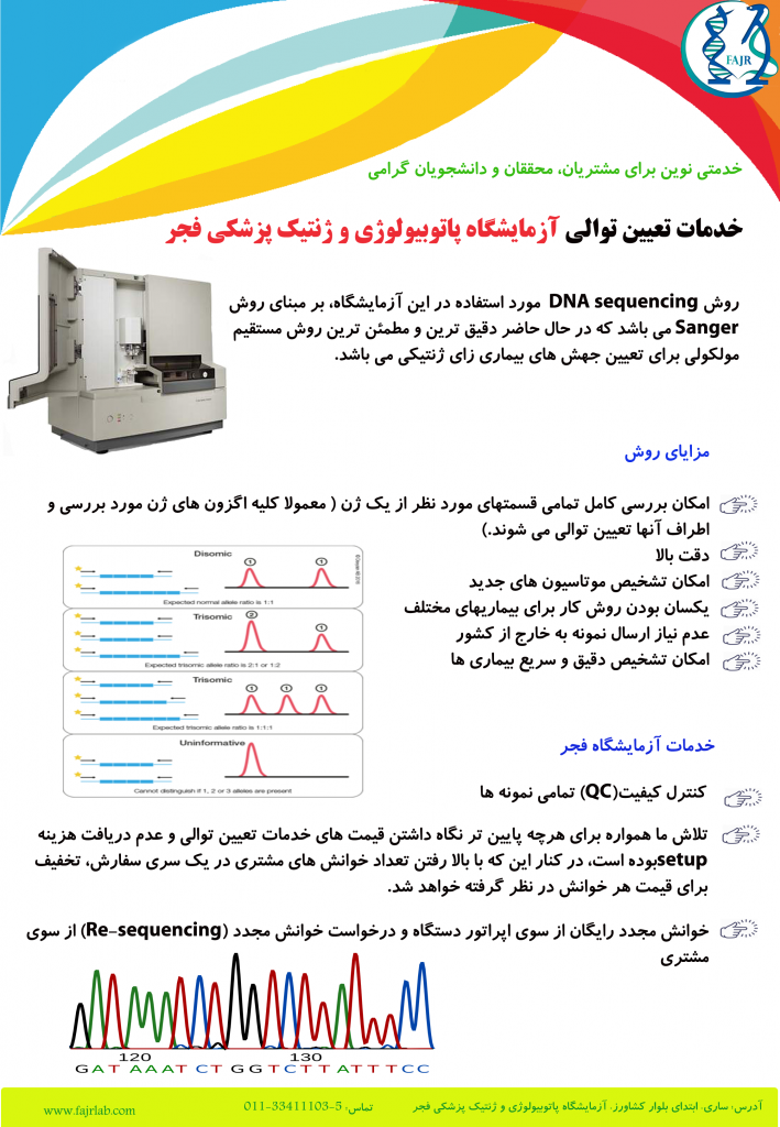 Sequencing brochure back Fajr Medical Genetics and Pathobiology Laboratory Sari